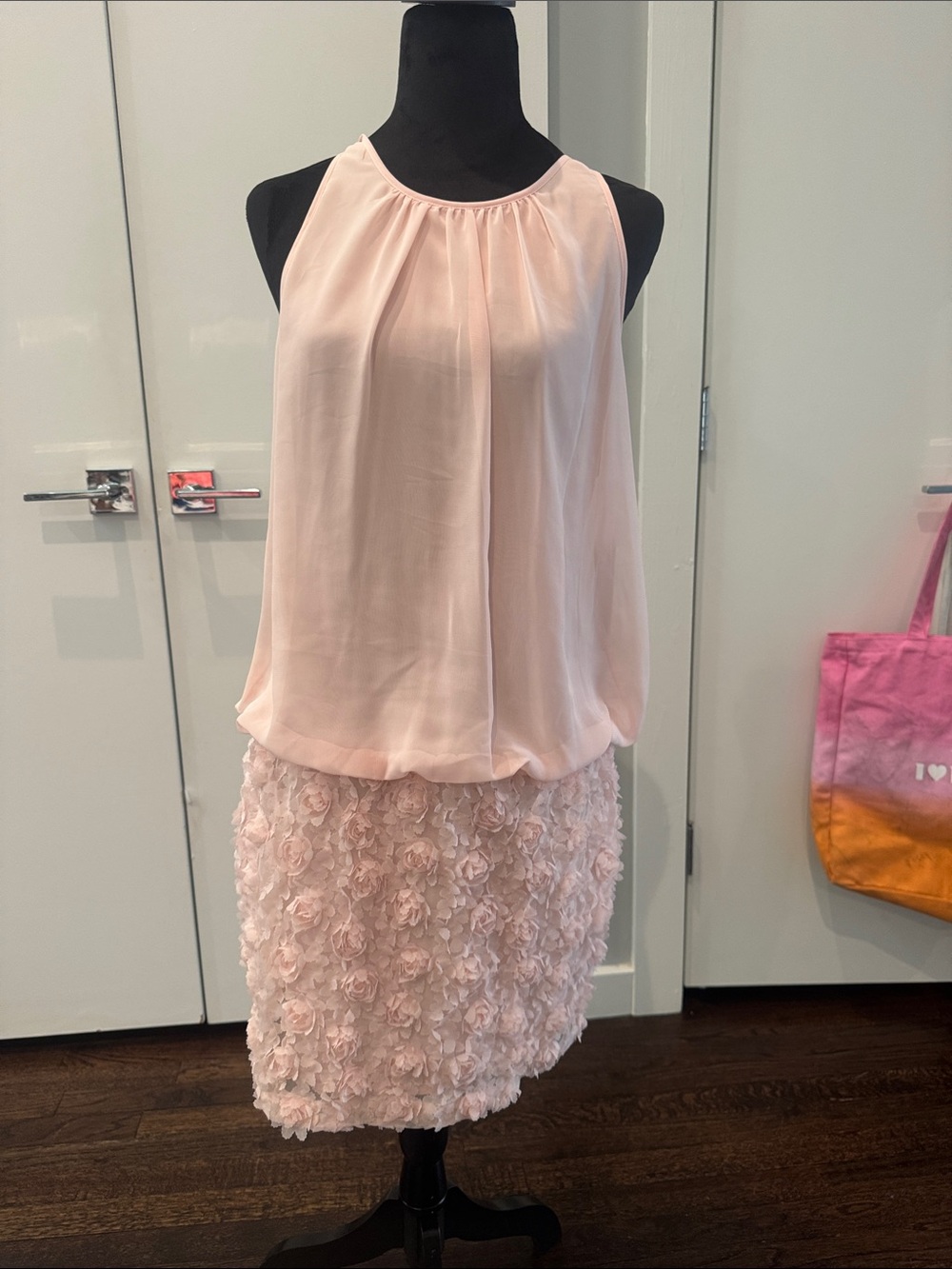 Aqua Blush Pink Floral-Texture Midi Skirt